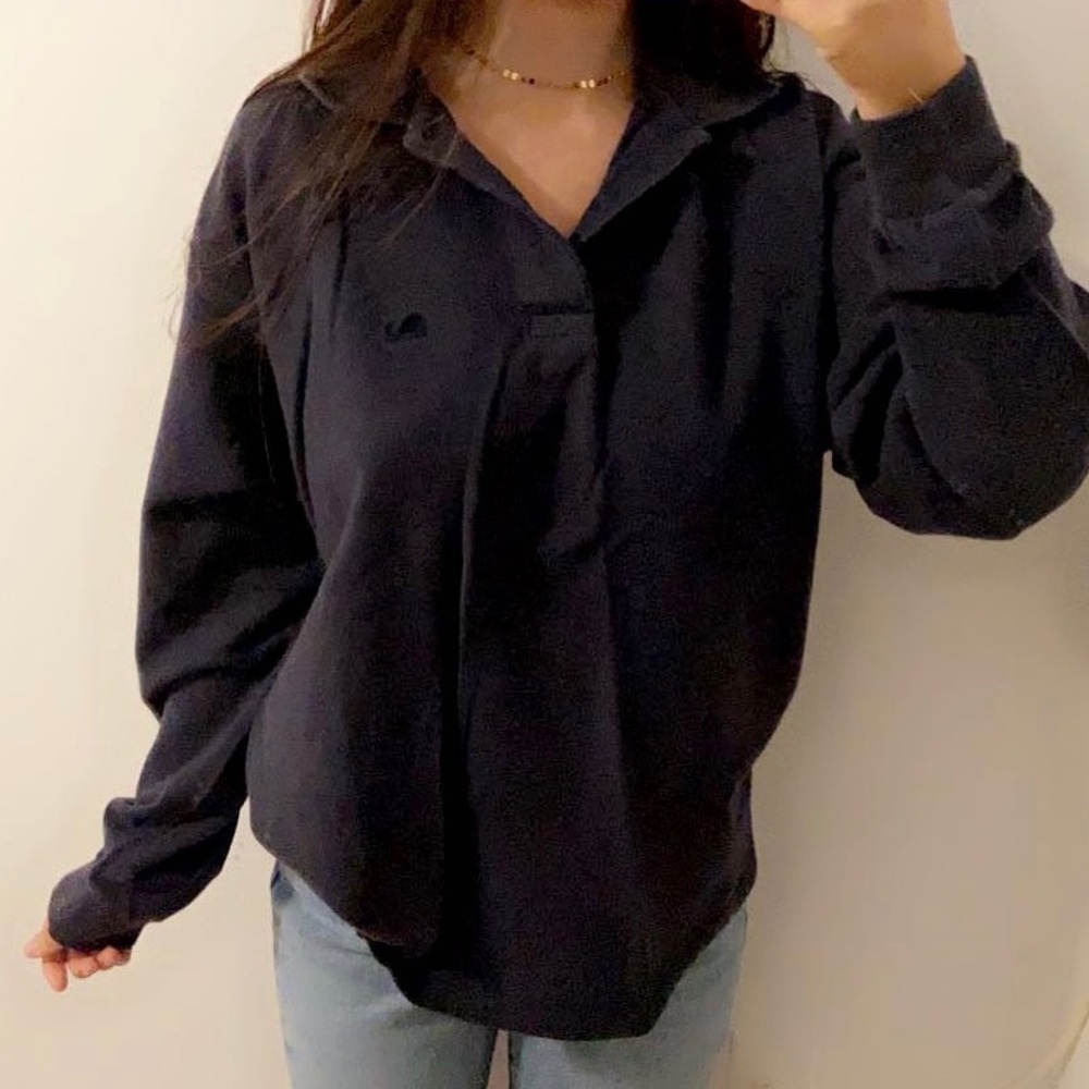 Oversized Vintage Navy Blue Long-sleeve